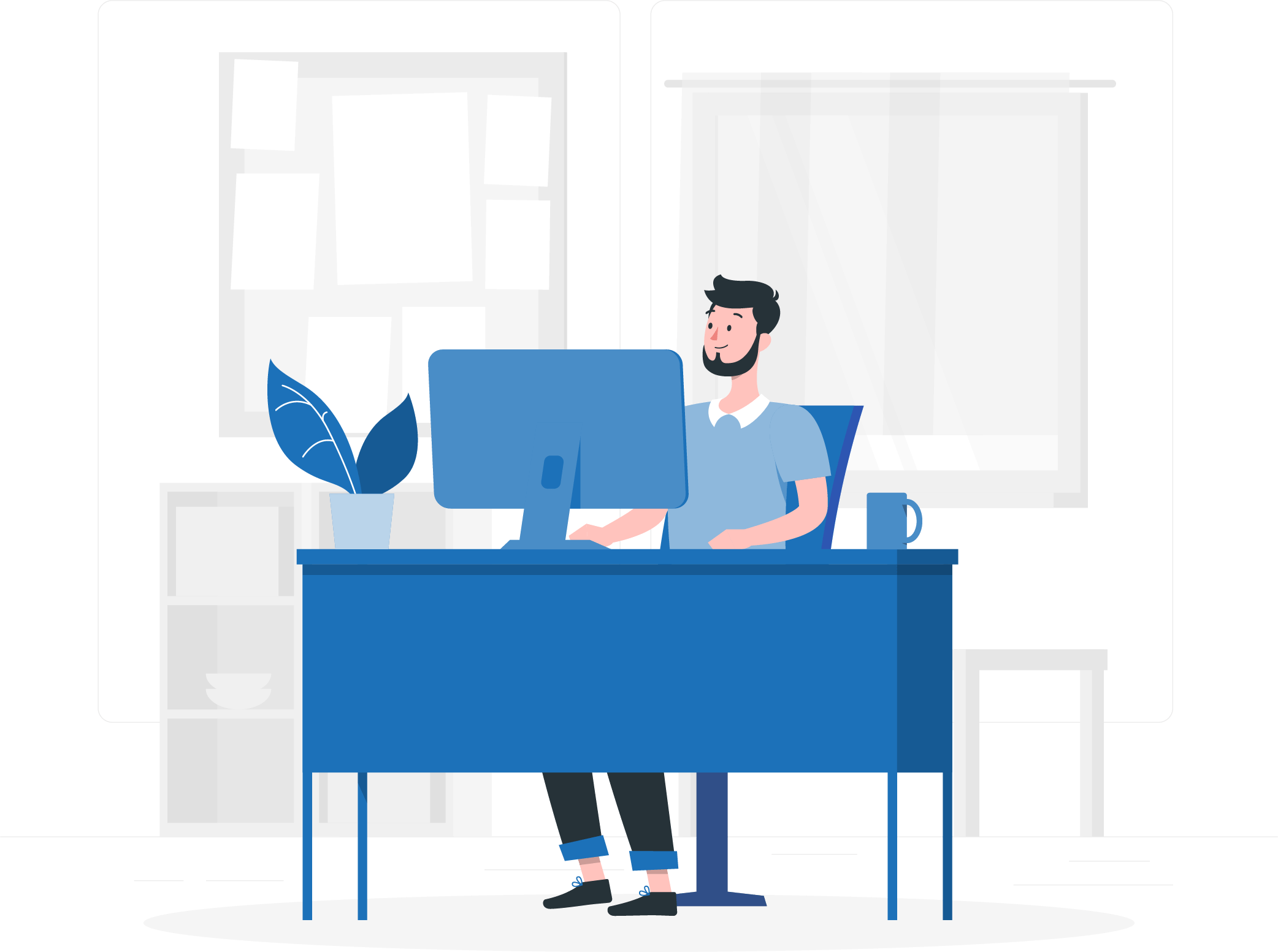 Werkende man achter een bureau